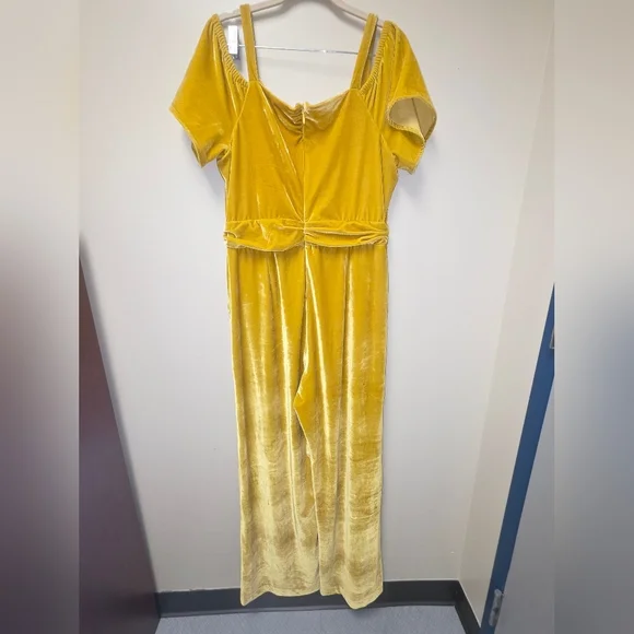 New York & Company Mustard Velvet Jumpsuit - Picture 3 of 9
